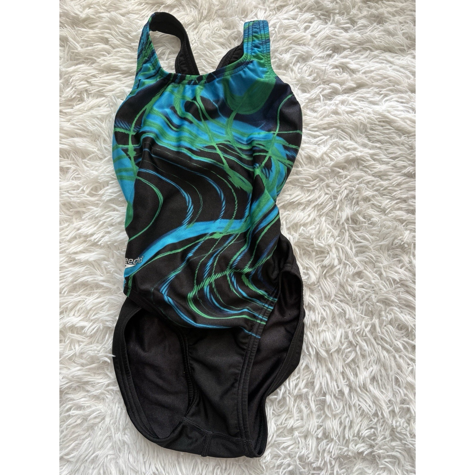 Speedo Kids Sz. S/M (See Specs) Green & Blk Design Racer Suit. Grt. Quality